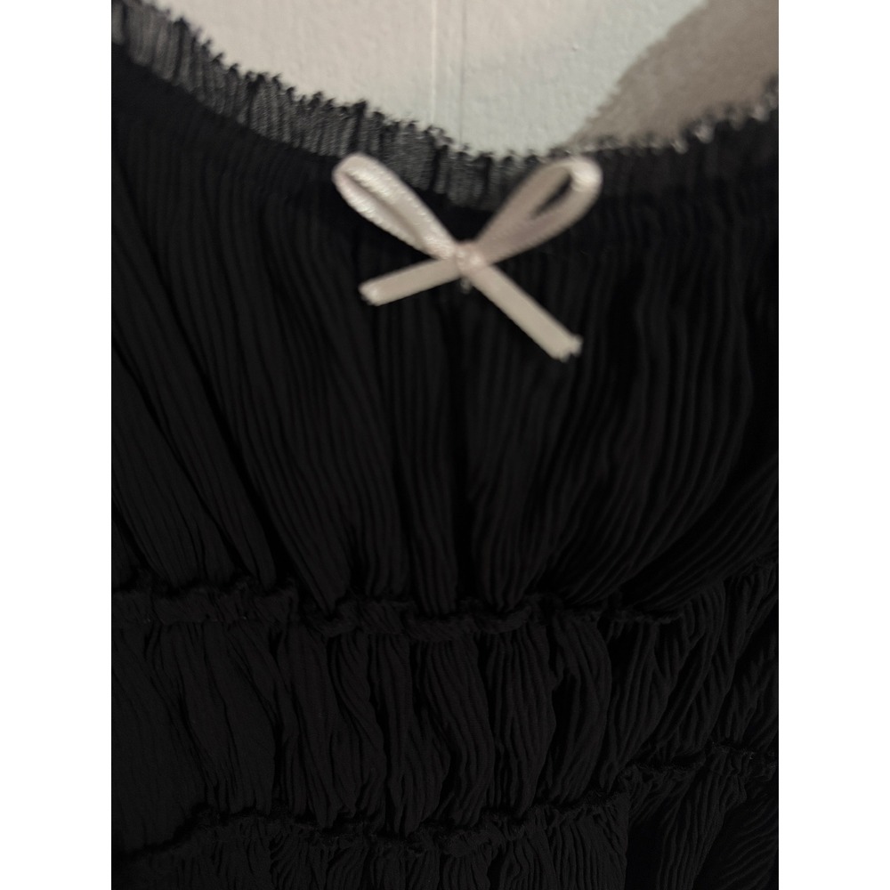 NWT Zara‎ Pleated Smocked Camisole Women L Black Bow Peplum Tank Top Festival - Picture 7 of 8